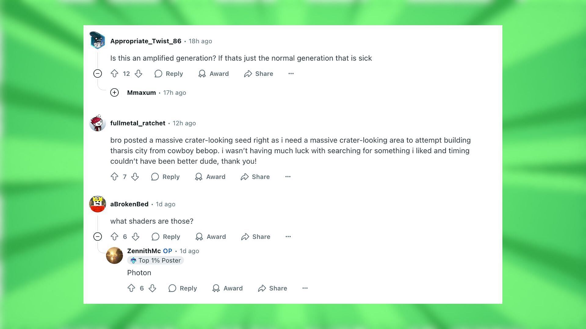 Redditors react to the badlands biome seed (Image via Reddit)